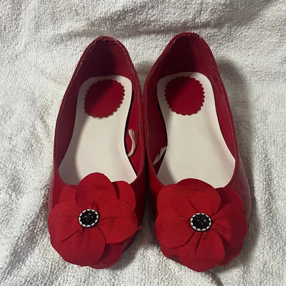 Janie and Jack girls Red patent leather Shoes with Flower Accent in size 1